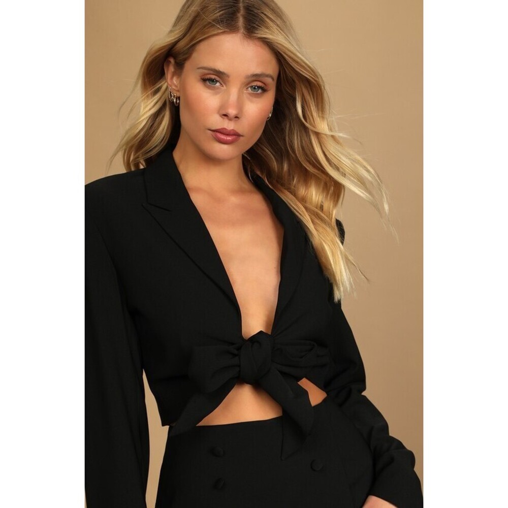 Lulus Suit Your Style Black Tie-front Cropped Blazer - Size XS